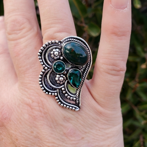 New Bloodstone & Peridot 925 Silver Ring. - Picture 14 of 16
